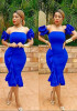 Royal Blue Ruffle Pleated Off Shoulder Bandeau Backless Bodycon Mermaid Party Midi Dress Royal Blue Ruffle Pleated Off Shoulder Bandeau Backless Bodycon Mermaid Party Midi Dress