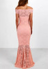 Pink Patchwork Lace Backless Bandeau Mermaid Bodycon Off Shoulder Sweet Bridesmaid Maxi Dress