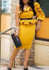 Yellow Ruffle Oblique Shoulder Peplum Falbala Bodycon Prom Evening Party Midi Dress