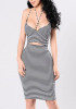 Black-White Striped Cut Out Halter Neck Spaghetti Strap Bodycon Midi Dress