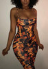 Yellow Camo Print Spaghetti Strap Bodycon Clubwear Square Neck Party Midi Dress