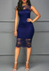 Navy Blue Patchwork Lace Bodycon Round Neck Sleeveless Midi Dress