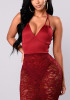 Burgundy Patchwork Sheer Lace Tie Back Backless Bodycon Deep V-neck Party Midi Dress Burgundy Patchwork Sheer Lace Tie Back Backless Bodycon Deep V-neck Party Midi Dress