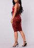 Burgundy Patchwork Sheer Lace Tie Back Backless Bodycon Deep V-neck Party Midi Dress Burgundy Patchwork Sheer Lace Tie Back Backless Bodycon Deep V-neck Party Midi Dress