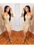 Beige Plain Irregular Side Slit Two Piece Bodycon Midi Dress