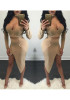 Beige Plain Irregular Side Slit Two Piece Bodycon Midi Dress