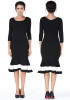 Black White Patchwork Ruffle Square Neck Peplum Mermaid Bodycon Midi Dress