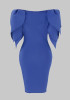 Blue Ruffle Mermaid Petal Sleeve Bodycon Banquet Elegant Party Midi Dress Blue Ruffle Mermaid Petal Sleeve Bodycon Banquet Elegant Party Midi Dress