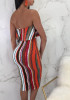 Red Striped Ruffle Bodycon Off Shoulder Backless Clubwear Party Midi Dress Red Striped Ruffle Bodycon Off Shoulder Backless Clubwear Party Midi Dress