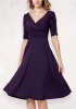 Purple Pleated Bodycon Deep V-neck Elegant Party Midi Dress