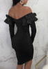 Black Ruffle Zipper Off Shoulder Backless Bodycon Elegant Party Midi Dress Black Ruffle Zipper Off Shoulder Backless Bodycon Elegant Party Midi Dress