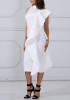 White Ruffle Slit Band Collar Sleeveless Bodycon Banquet Elegant Party Midi Dress White Ruffle Slit Band Collar Sleeveless Bodycon Banquet Elegant Party Midi Dress