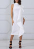 White Ruffle Slit Band Collar Sleeveless Bodycon Banquet Elegant Party Midi Dress White Ruffle Slit Band Collar Sleeveless Bodycon Banquet Elegant Party Midi Dress