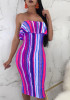 Purple Striped Ruffle Bodycon Off Shoulder Backless Clubwear Party Midi Dress Purple Striped Ruffle Bodycon Off Shoulder Backless Clubwear Party Midi Dress