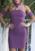Purple Bandeau Halter Neck Off Shoulder Bodycon Mini Dress