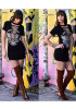 Black Monogram Rock And Roll Print Hollow-out Bodycon T-Shirt Mini Dress