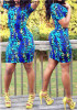 Blue Leopard Print Round Neck Short Sleeve Bodycon Club Mini Dress