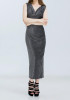 Black Silver Sequin Draped Side Slit V-neck Elegant Bodycon Bridesmaid Sleeveless Maxi Dress
