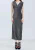 Black Silver Sequin Draped Side Slit V-neck Elegant Bodycon Bridesmaid Sleeveless Maxi Dress