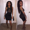 Casual Black Patchwork Embroidery See-Through Sleeveless Bodycon Club Mini Dress