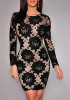 Casual Black Plain Lace Hollow-out See Through Bodycon Club Mini Dress
