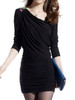 Casual Asymmetric Neck Plain Ruched Bodycon Dress