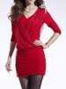 Casual V-Neck Plain Ruched Lone Sleeve Bodycon Dress