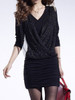 Casual V-Neck Plain Ruched Lone Sleeve Bodycon Dress