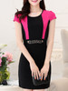 Casual Round Neck Decorative Hardware Color Block Bodycon Dress