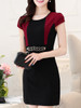 Casual Round Neck Decorative Hardware Color Block Bodycon Dress