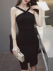 Casual V-Neck Slit Solid Bodycon Dress