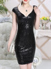 Casual Deep V-Neck Slit Back Hole Glitter Plain Mini Bodycon Dress