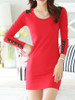 Casual Round Neck Decorative Button Color Block Mini Bodycon Dress