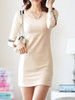 Casual Round Neck Decorative Button Color Block Mini Bodycon Dress
