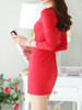 Casual Round Neck Decorative Button Color Block Mini Bodycon Dress