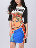 Casual Crew Neck Cartoon Printed Bodycon Dress With Half Sleeve