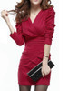 Casual V-Neck Plain Ruched Mini Bodycon Dress