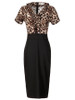Casual V-Neck Ruffle Trim Leopard Bodycon Dress