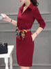 Casual Turn Down Collar Pocket Removable Tie Bodycon Dress
