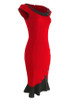 Casual Round Neck Decorative Button Color Block Mermaid Bodycon Dress