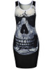 Casual Distinctive Round Neck Skull Printed Bodycon Dress