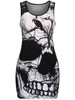 Casual Street Style Round Neck Skull Printed Mini Bodycon Dress