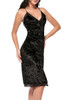 Casual Spaghetti Strap Decorative Lace Side Slit Plain Velvet Bodycon Dress