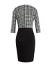 Casual Office Round Neck Zips Houndstooth Bodycon Dress