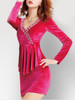 Casual Deep V-Neck Rhinestone Flounce Plain Velvet Bodycon Dress Casual Deep V-Neck Rhinestone Flounce Plain Velvet Bodycon Dress