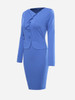 Casual V Neck Patchwork Plain Pleated Split Bodycon-dress