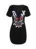 Casual Deep V-Neck Lace-Up Curved Hem Printed Bodycon Dress
