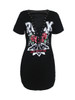 Casual Deep V-Neck Lace-Up Curved Hem Printed Bodycon Dress