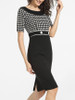 Casual Decorative Buttons Round Neck Cotton Houndstooth Split Bodycon-dress