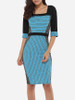 Casual Square Neck Dacron Patchwork Striped Bodycon-dress Casual Square Neck Dacron Patchwork Striped Bodycon-dress